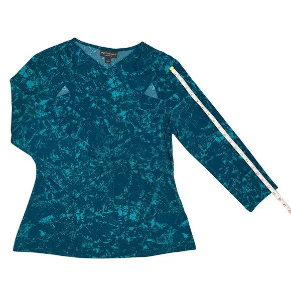 Bold Elements Women's Teal Abstract Print Blouse Size L Workwear Chic Career Top - Picture 8 of 10